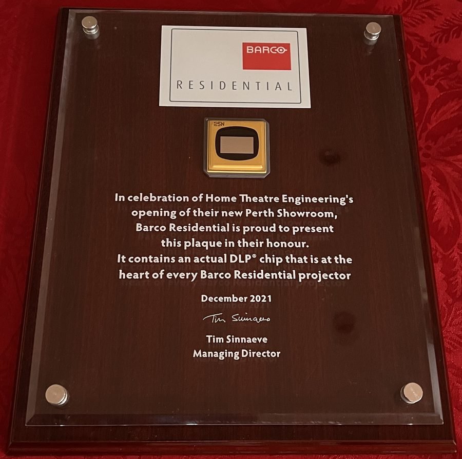 Barco Residential plaque containing a DLP chip, presented December 2021